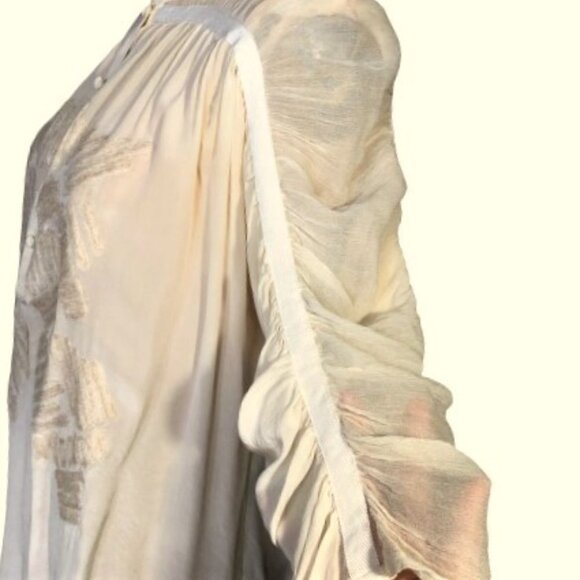 Sachin + Babi 100% silk applique ivory/cream ruched sleeves tunic top - Picture 11 of 16